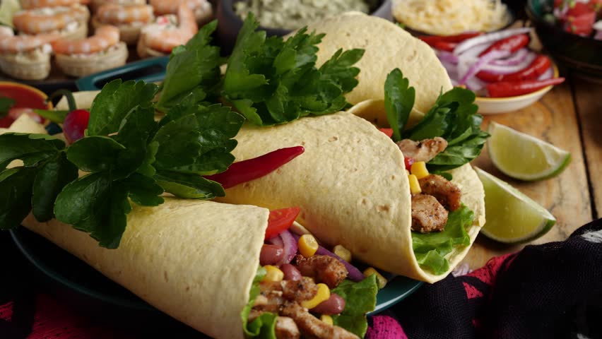 Fajitas, wheat tortillas as taco wraps. Mexican cuisine