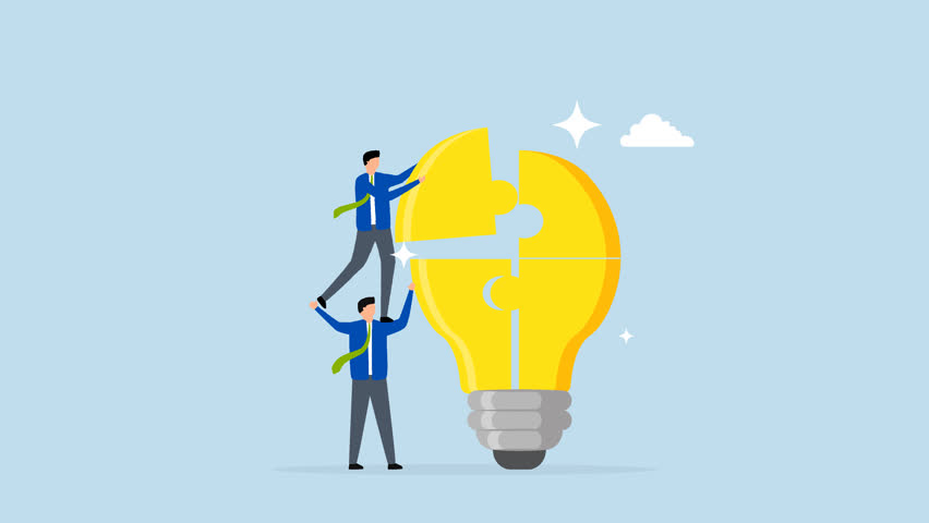 Partnership help team to get solution and win together, 4k animation of supportive entrepreneur aids colleague in achieving success. 