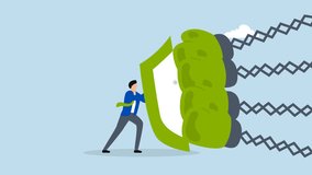 Business threat, 4k animation of Businessman wields shield to battle several attackers blows.  - Powered by Shutterstock - Get 15% off with code: PIKWIZARD15