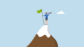 business achievement, 4k animation of successful businesswoman on mountain summit seeks new challenge.  - Powered by Shutterstock - Get 15% off with code: PIKWIZARD15