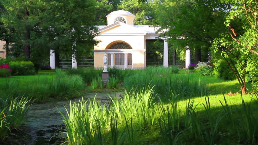 pavilion with sculpture in Pavlovsk park Saint-Petersburg Russia