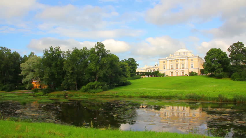 Grand palace on hill in Pavlovsk park Saint-Petersburg Russia - timelapse