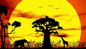 Sunset African Wildlife – Elephant, Giraffe, and Monkey Silhouettes 2D Animation on Green Screen, Hand-Drawn in Moho (No AI) - Powered by Shutterstock - Get 15% off with code: PIKWIZARD15