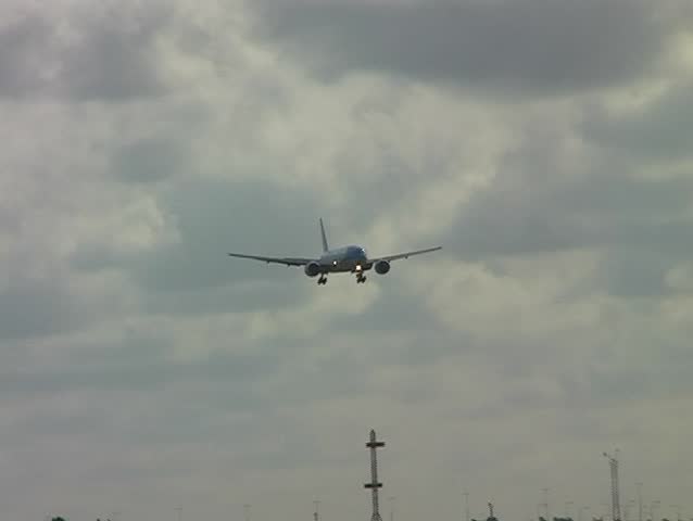 Airplane arriving on Schiphol airport in the Netherlands