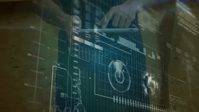 In kitchen, man in apron interacting with futuristic animation data interface. Technology, innovation, smart home, culinary, digital, modern - Powered by Shutterstock - Get 15% off with code: PIKWIZARD15