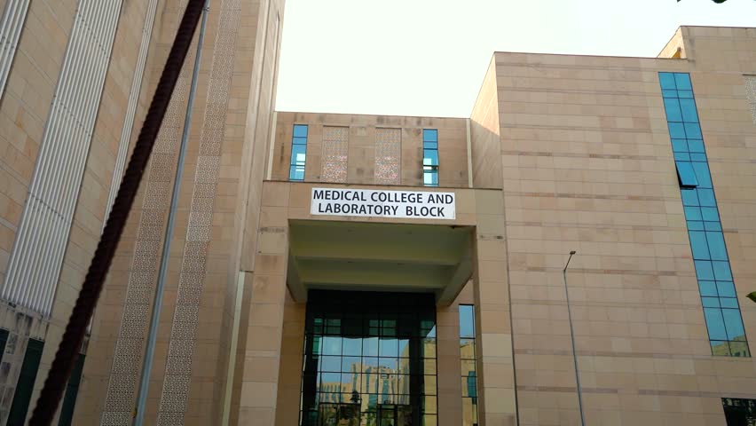Low-Angle View of Medical College and Laboratory Entrance