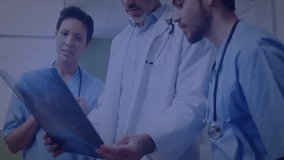 Reviewing tablet data, medical professionals with network connections animation overlay. Healthcare, technology, digital, innovation, consultation, communication - Powered by Shutterstock - Get 15% off with code: PIKWIZARD15