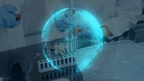 Holographic globe animation in laboratory with scientific equipment around. Technology, innovation, research, futuristic, data, digital - Powered by Shutterstock - Get 15% off with code: PIKWIZARD15