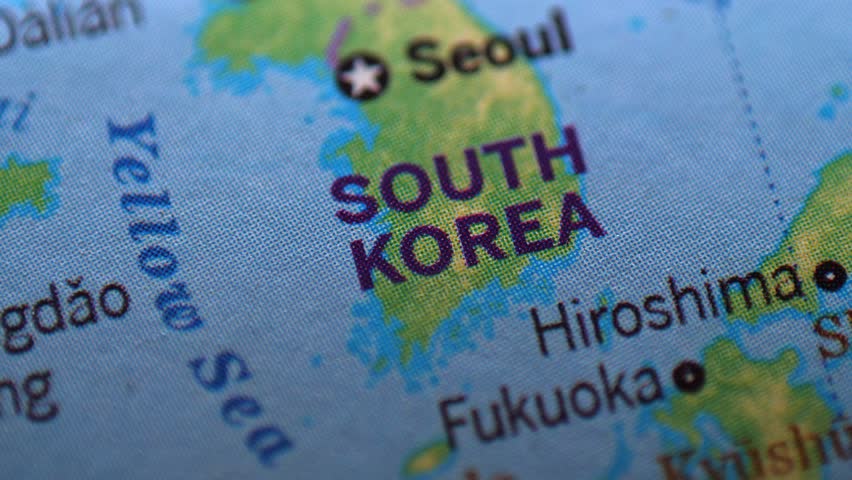 View of the South Korea on a world map 4K