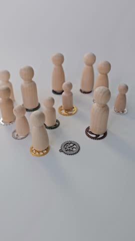 Crowd of people stand on gears. Business idea concept teamwork innovation cooperation and partnership