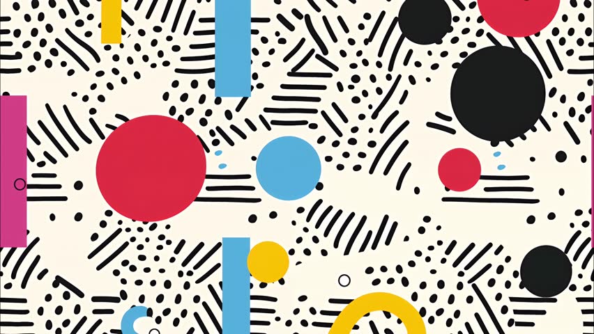 Seamless looping cartoon-style backgrounds with bold doodles, Memphis patterns, and pop-art elements. Inspired by comics, retro 80s-90s, abstraction, and modern minimalism. 