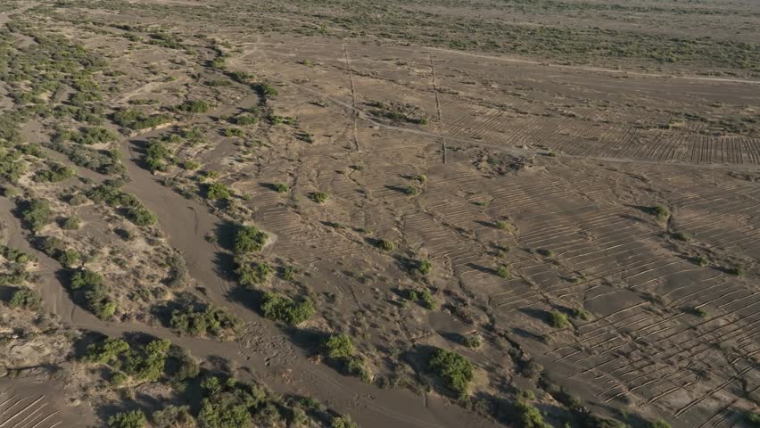 Drone capturing a village located at barren land in Sukkur, Pakistan.