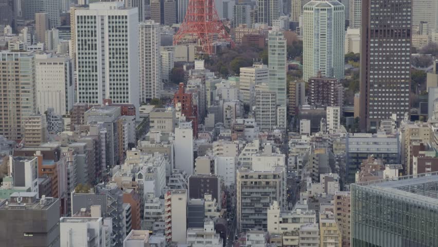 Tokyo Skyline Urban View - Expansive view of Tokyo’s skyline with the vibrant Tokyo Tower as a focal point.