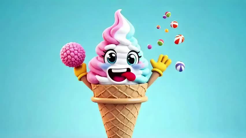 Funny ice cream character 3D Rendering, Photo Illustration Image Picture, Animation Motion Graphic Video