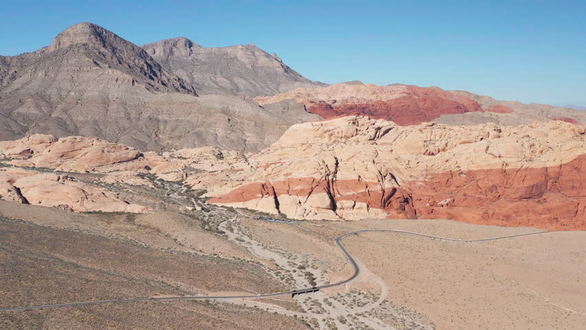 Aerial view of Red Rock Canyon sandstone cliff and mountains Las Vegas Nevada 02 - Aerial Drone View