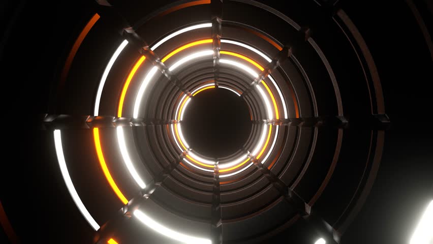 Orange and White Neon Light Rings Tunnel Background VJ Loop in 4K