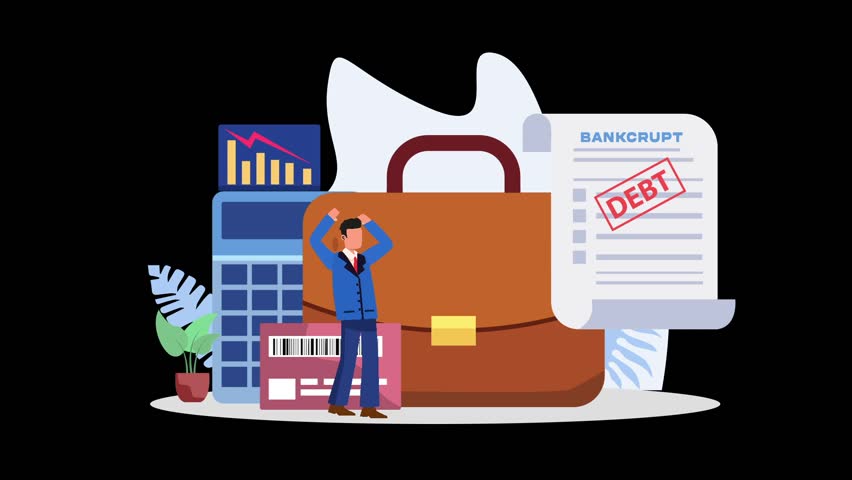 Bankrupted Businessman Animated Illustration or banking 2d animated video
