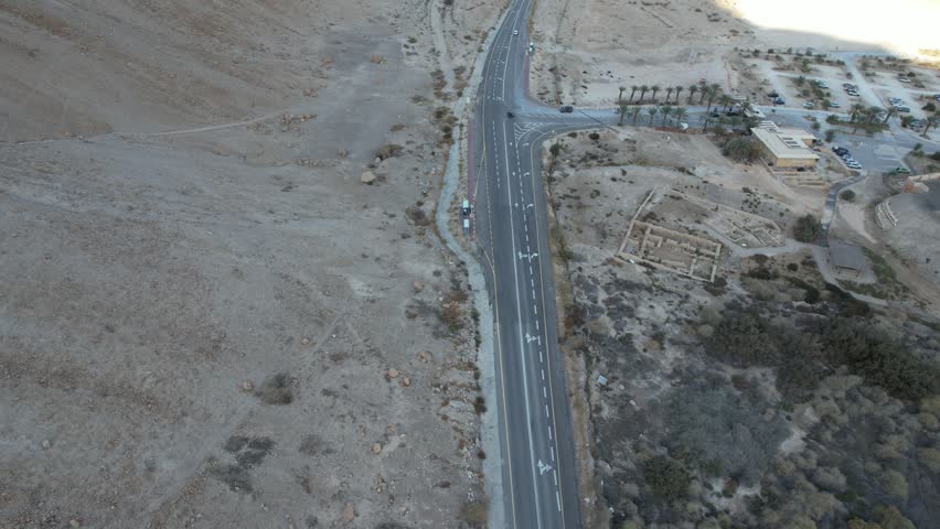 Aerial video of a road in the Dead Sea region, Israel