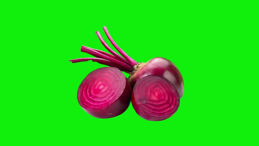 Beetroot fresh red beet with leaves and a half green screen or chroma key animation