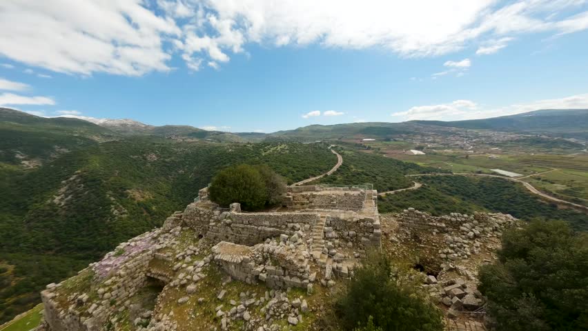 FPV aerial video over Nimrod Fortress National Park Nimrod