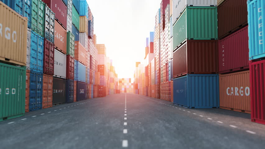 China import export. Cargo shipping container with flag of China in a port. 3d animation. 3D Illustration