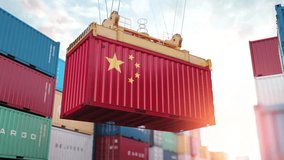 China import export. Cargo shipping container with flag of China in a port. 3d animation. 3D Illustration - Powered by Shutterstock - Get 15% off with code: PIKWIZARD15