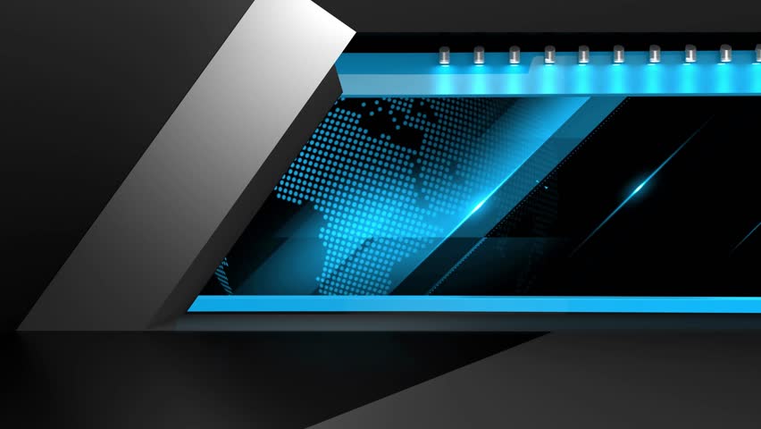 Tv studio. News room. Studio Background. Blue. Newsroom background. Backdrop for any green screen or chroma key video production. Loop. 3D rendering.
