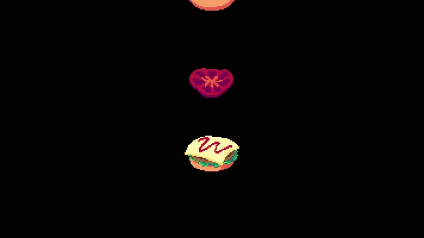 Pixel art illustration Burger Animation. Pixelated Floating Hamburger. Burger Hamburger Animation Floating Food Icon pixelated for the pixel art game and icon for website and video game. 
