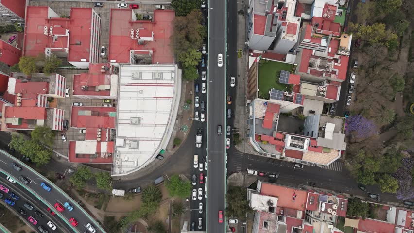 Aerial drone view of traffic distributors in west of Mexico City.
