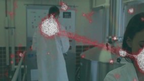 In laboratory, scientists conducting virus experiments with animation overlay. Science, research, biotechnology, innovation, animated, microscope - Powered by Shutterstock - Get 15% off with code: PIKWIZARD15