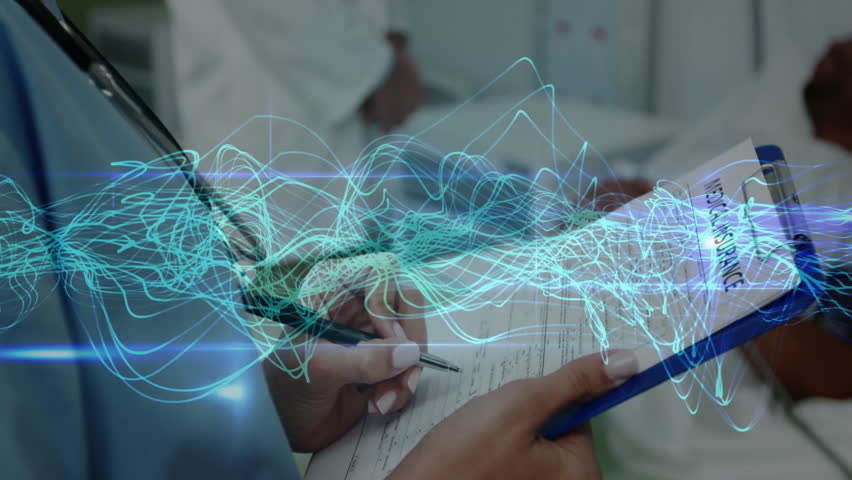 In hospital, medical professionals analyzing animation of complex data visualization. Healthcare, technology, innovation, specialists, research, analytics - Powered by Shutterstock - Get 15% off with code: PIKWIZARD15