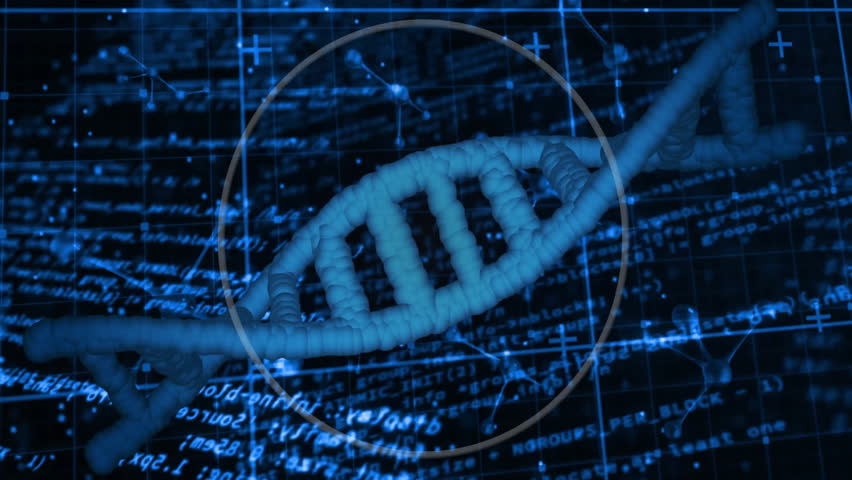 DNA strand with binary coding, processing scientific data in animation style. Genetics, biotechnology, bioinformatics, data science, research, technology - Powered by Shutterstock - Get 15% off with code: PIKWIZARD15