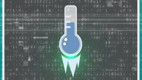 Animation of thermometer icon with binary code background, symbolizing data analysis. Technology, digital, analytics, coding, futurism, innovation - Powered by Shutterstock - Get 15% off with code: PIKWIZARD15