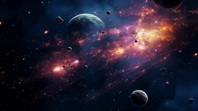 A mesmerizing 4K seamless looping space animation featuring a cinematic timelapse of glowing nebulas, distant planets, and floating asteroids. - Powered by Shutterstock - Get 15% off with code: PIKWIZARD15