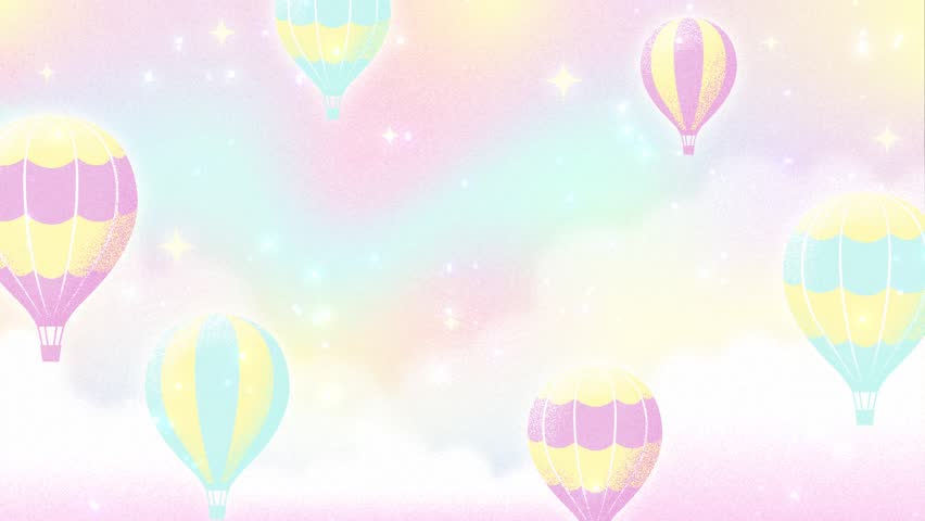 fairy background with colorful hot air balloons flying in the rainbow sky animation for Birthday, Baby Shower, etc.