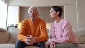 Concerned serious troubled upset senior man with wife calm him down and hug. Work stress burnout, midlife crisis, supportive woman give emotional care, love, holding man through hardships, worries - Powered by Shutterstock - Get 15% off with code: PIKWIZARD15