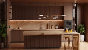 kitchen room interior in brown mocha mousse 2025 color with modern decoration - 3D rendering	 - Powered by Shutterstock - Get 15% off with code: PIKWIZARD15