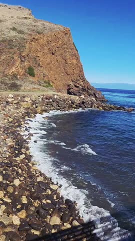 The ocean shore line along a rocky coast 