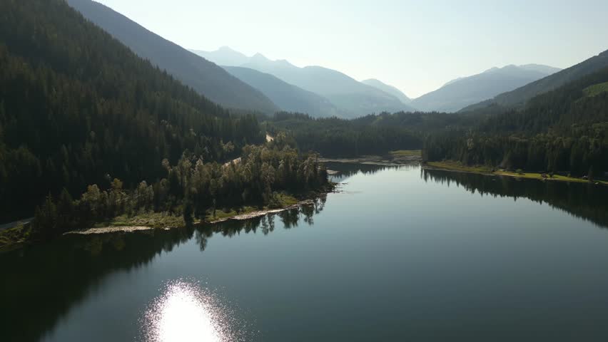 Aerial View of Serene Mountain Lake in British Columbia, Canada
