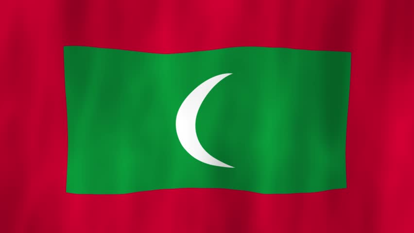 Maldives South Asia flag country animation 3D symbol design waving in wind movement national patriotism world culture emblem banner republic Indian Ocean red green white moon