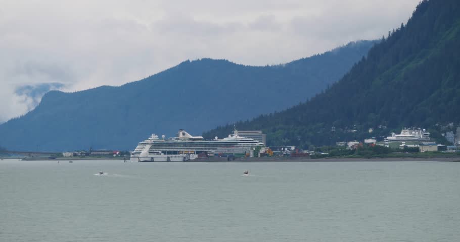 Summer cruises in Alaska. Cruise industry, cruise ship docked in Juneau, Alaska.