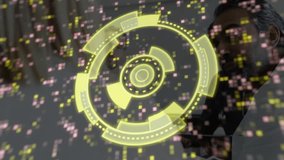 Yellow digital interface animation over people working on computers in office. Technology, teamwork, innovation, futuristic, collaboration, workspace - Powered by Shutterstock - Get 15% off with code: PIKWIZARD15