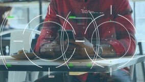 Person using smartphone at cafe with digital data processing animation overlay. Technology, connectivity, innovation, communication, networking, mobile - Powered by Shutterstock - Get 15% off with code: PIKWIZARD15