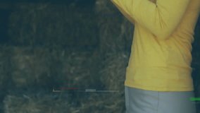 Person in yellow using smartphone with abstract geometric animation overlay. Technology, digital, innovation, user, communication, mobile - Powered by Shutterstock - Get 15% off with code: PIKWIZARD15