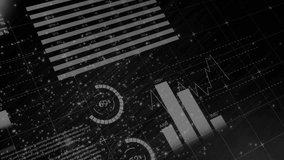 Data charts and percentages overlaying bridge silhouette with snowy background animation. Analytics, data visualization, finance, economy, technology, winter - Powered by Shutterstock - Get 15% off with code: PIKWIZARD15