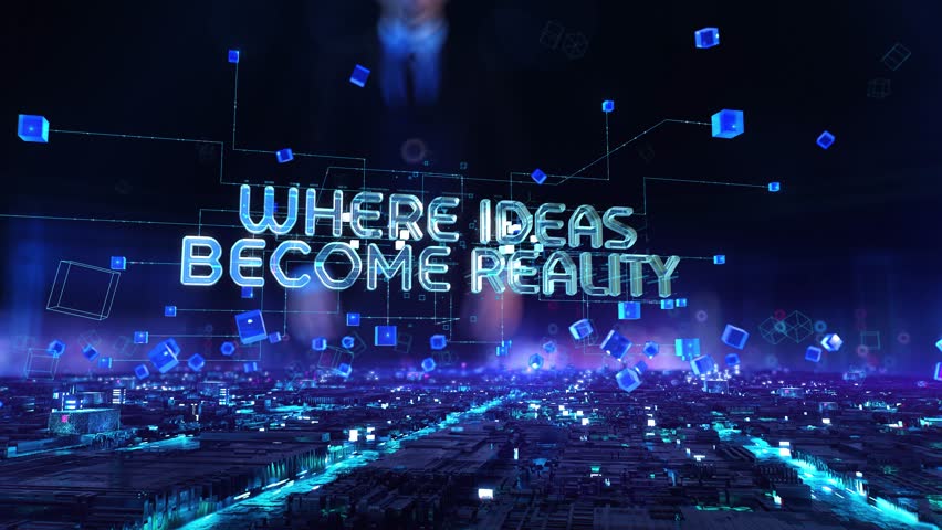 Where Ideas Become Reality- businessman working with virtual reality at office.