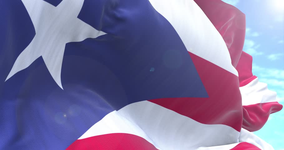 Puerto Rico Flag waving and rotating camera 4K