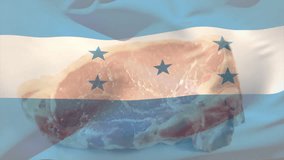 Overlaying Honduran flag on raw meat, creating animation with culinary theme. Food, cooking, cuisine, national, patriotic, tradition - Powered by Shutterstock - Get 15% off with code: PIKWIZARD15