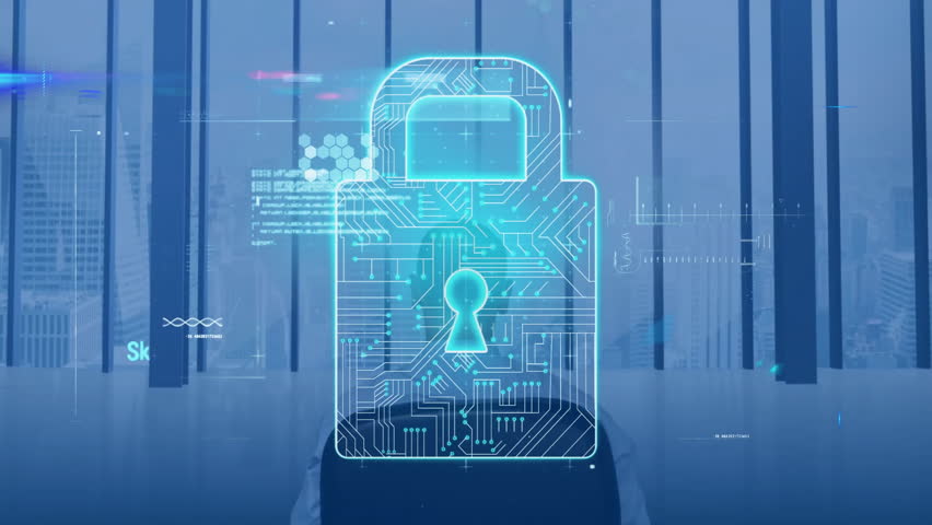 Digital lock and data processing animation over person relaxing in office. Cybersecurity, technology, relaxation, workplace, security, futuristic - Powered by Shutterstock - Get 15% off with code: PIKWIZARD15