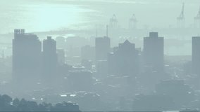 Animation of abstract geometric shapes over city skyline with cranes in background. construction, urban, architecture, building, modern, creativity - Powered by Shutterstock - Get 15% off with code: PIKWIZARD15